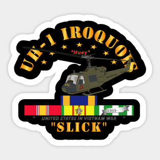 UH-1 - Front Oblique  Vietnam - Slick w VN SVC Medals Sticker